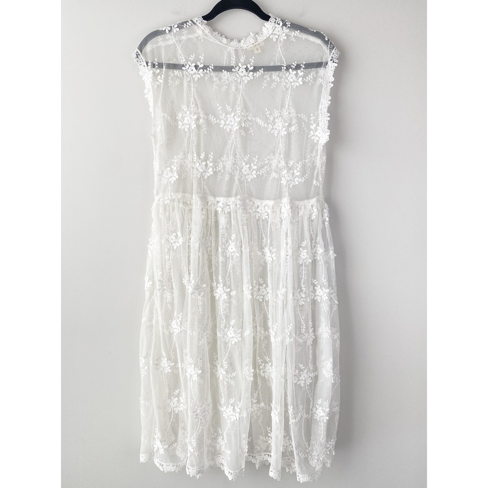 Pol Womens Floral Lace Dress S White Sheer Feminine Layered Boho Bridal Babydoll